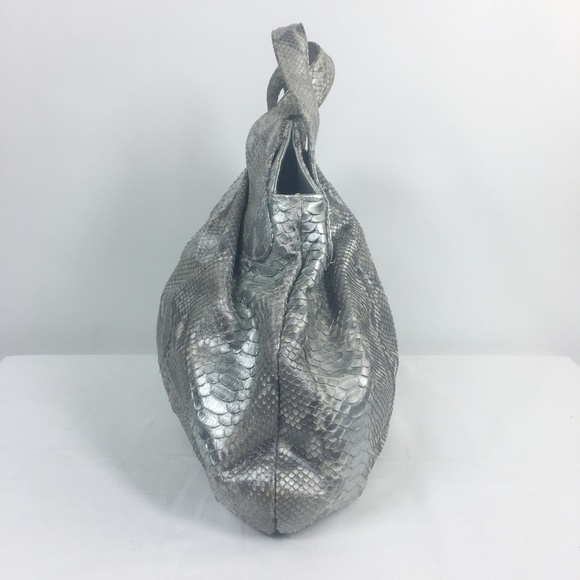 Ted Rossi Silver Metallic Python Snake Hobo Bag VG - Picture 4 of 8